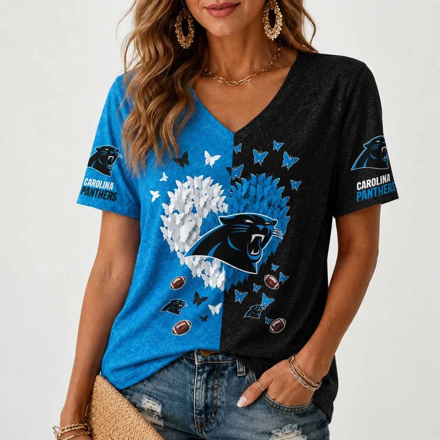 [SPECIAL OFFER] NEW CUSTOMIZED NFL23 CLP CAROLINA PANTHERS V-NECK FEMALE SHIRT