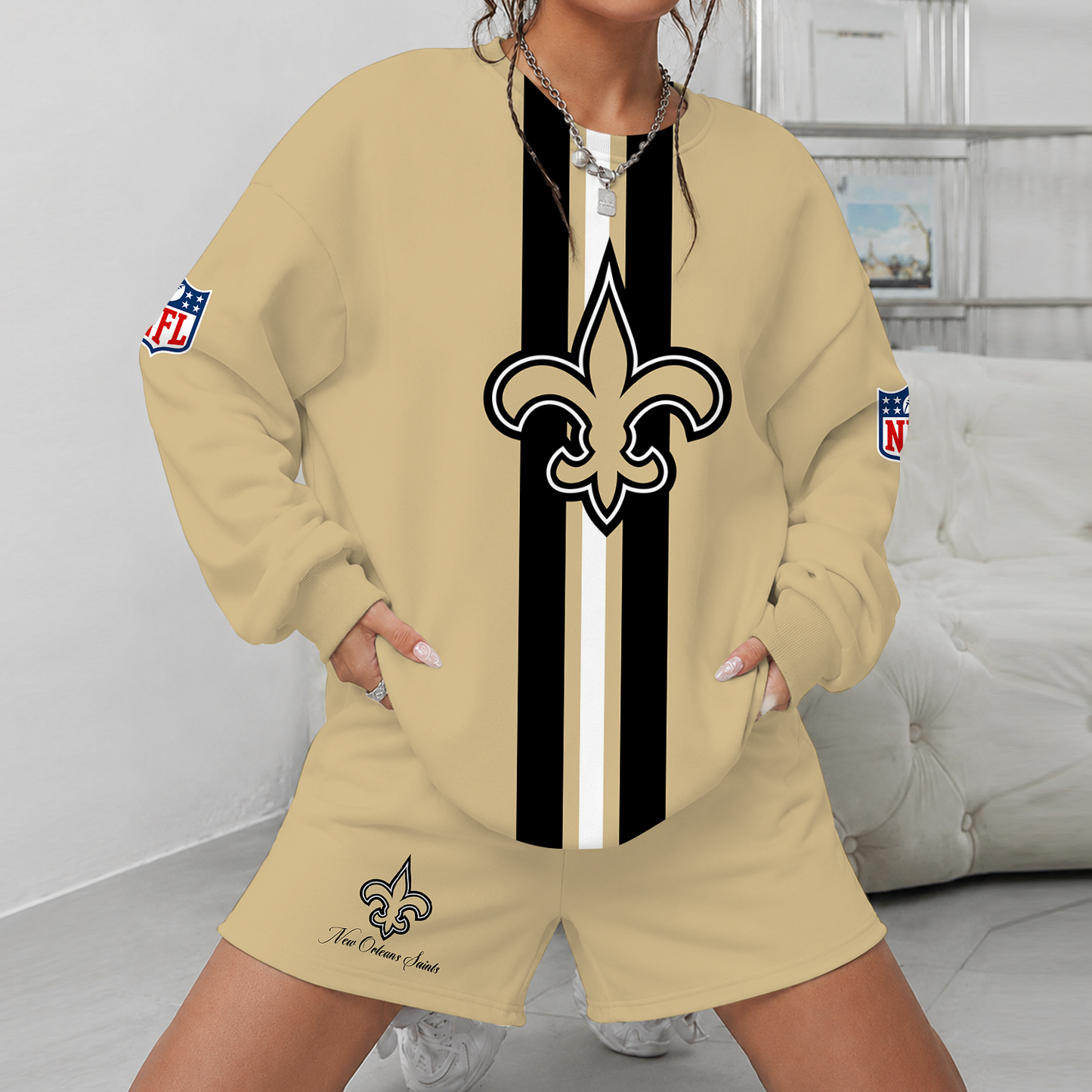 [SPECIAL OFFER] NEW CUSTOMIZED NFL24 NOS NEW ORLEANS SAINTS UNISEX SWEATSHIRT & SHORTS SET