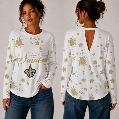 [SPECIAL OFFER] NEW CUSTOMIZED NFL24 NOS NEW ORLEANS SAINTS WOMEN'S BACK V-CUT LONG-SLEEVE SHIRT
