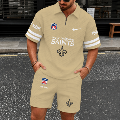 [SPECIAL OFFER] NEW CUSTOMIZED NFL24 NOS NEW ORLEANS SAINTS QUARTER-ZIP POLO SHIRT & SHORTS SET