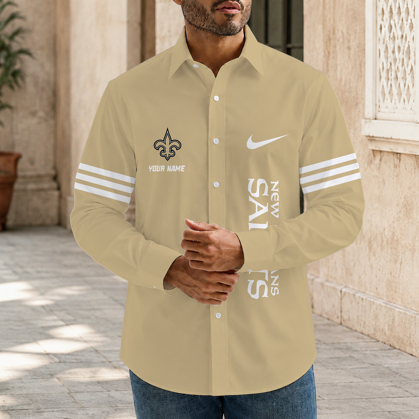 [SPECIAL OFFER] NEW CUSTOMIZED NFL24 NOS NEW ORLEANS SAINTS MEN'S LONG SLEEVE BUTTON-UP SHIRT