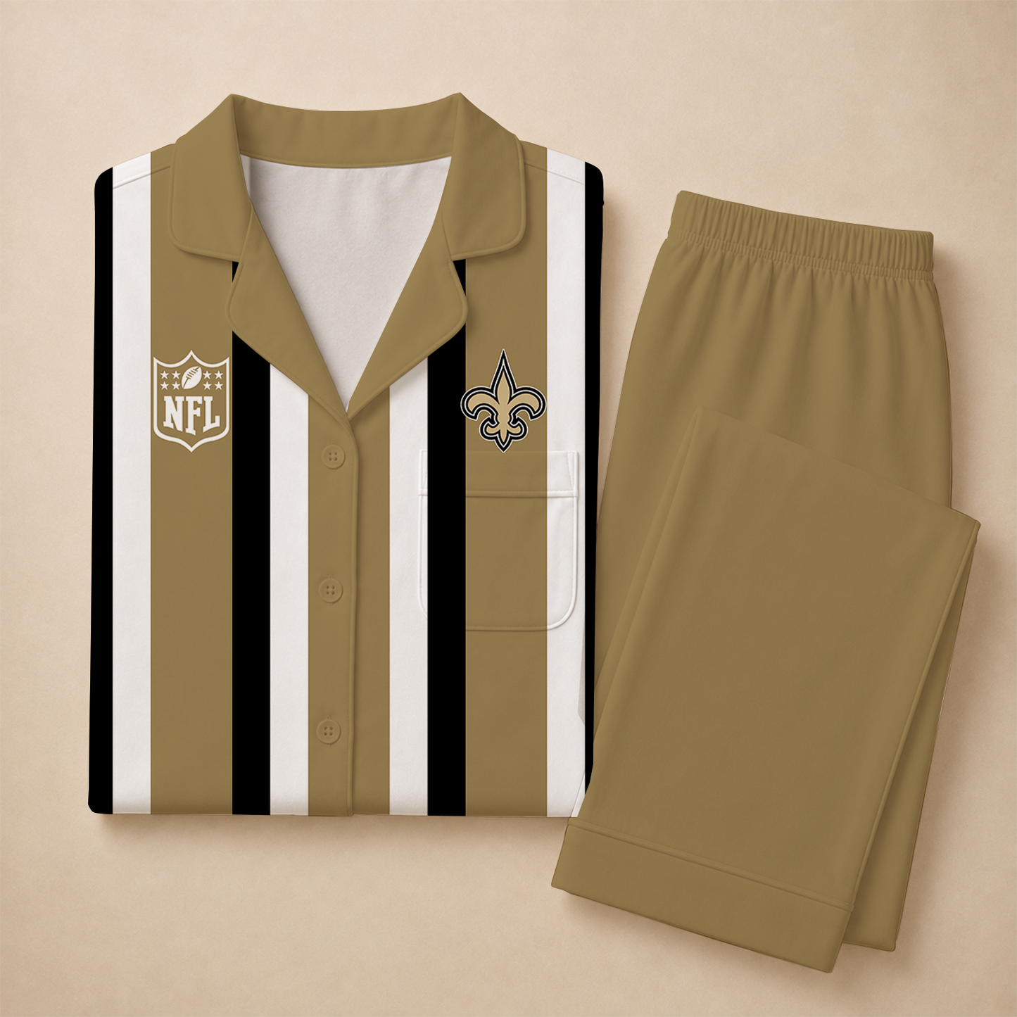 [SPECIAL OFFER] NEW CUSTOMIZED NFL24 NOS NEW ORLEANS SAINTS SHORT SLEEVE & LONG PANTS PAJAMAS SET