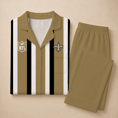 [SPECIAL OFFER] NEW CUSTOMIZED NFL24 NOS NEW ORLEANS SAINTS SHORT SLEEVE & LONG PANTS PAJAMAS SET