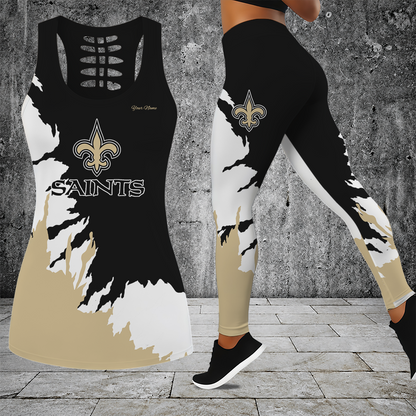 [SPECIAL OFFER] NEW CUSTOMIZED NFL24 NOS NEW ORLEANS SAINTS HOLLOW TANK TOP & LEGGINGS SET