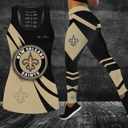 [SPECIAL OFFER] NEW CUSTOMIZED NFL24 NOS NEW ORLEANS SAINTS HOLLOW TANK TOP & LEGGINGS SET