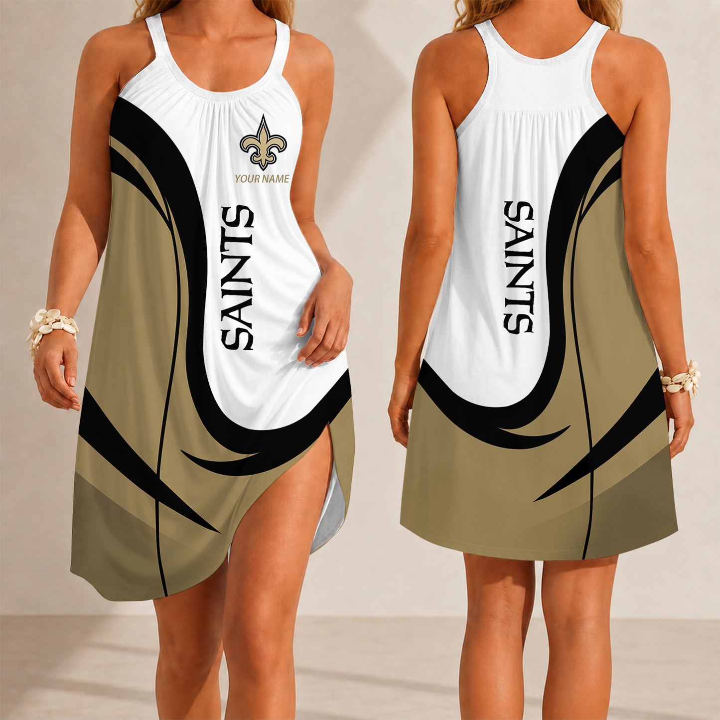 [SPECIAL OFFER] NEW CUSTOMIZED NFL24 NOS NEW ORLEANS SAINTS CAMISOLE DRESS