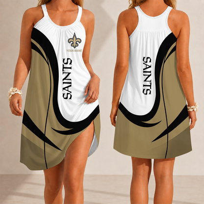 [SPECIAL OFFER] NEW CUSTOMIZED NFL24 NOS NEW ORLEANS SAINTS CAMISOLE DRESS