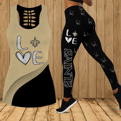 [SPECIAL OFFER] NEW CUSTOMIZED NFL24 NOS NEW ORLEANS SAINTS HOLLOW TANK TOP & LEGGINGS SET