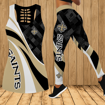 [SPECIAL OFFER] NEW CUSTOMIZED NFL24 NOS NEW ORLEANS SAINTS HOLLOW TANK TOP & LEGGINGS SET