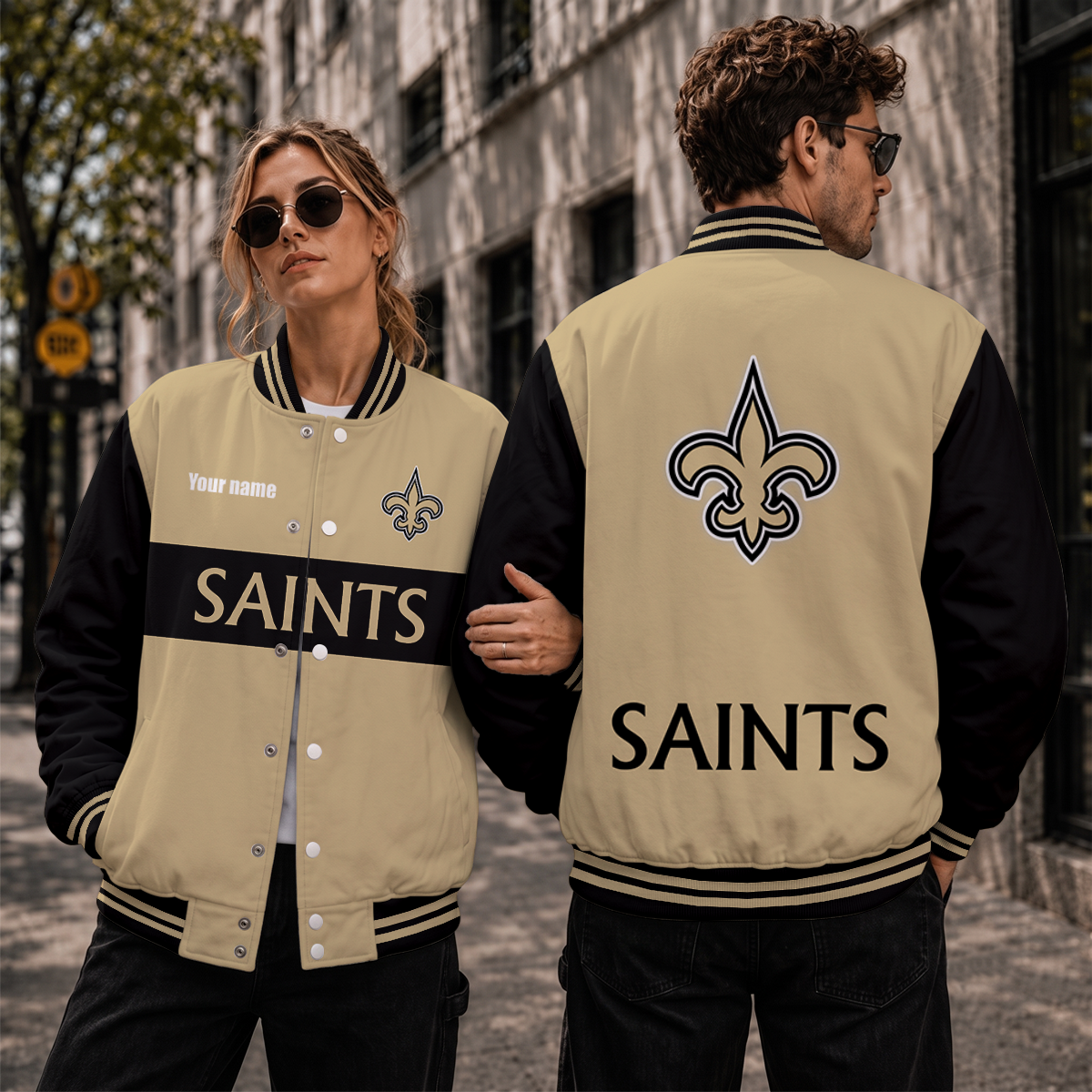 [SPECIAL OFFER] NEW CUSTOMIZED NFL24 NOS NEW ORLEANS SAINTS SATIN VARSITY & BASEBALL JACKET