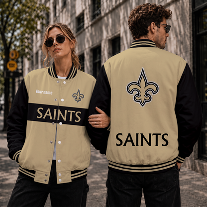 [SPECIAL OFFER] NEW CUSTOMIZED NFL24 NOS NEW ORLEANS SAINTS SATIN VARSITY & BASEBALL JACKET