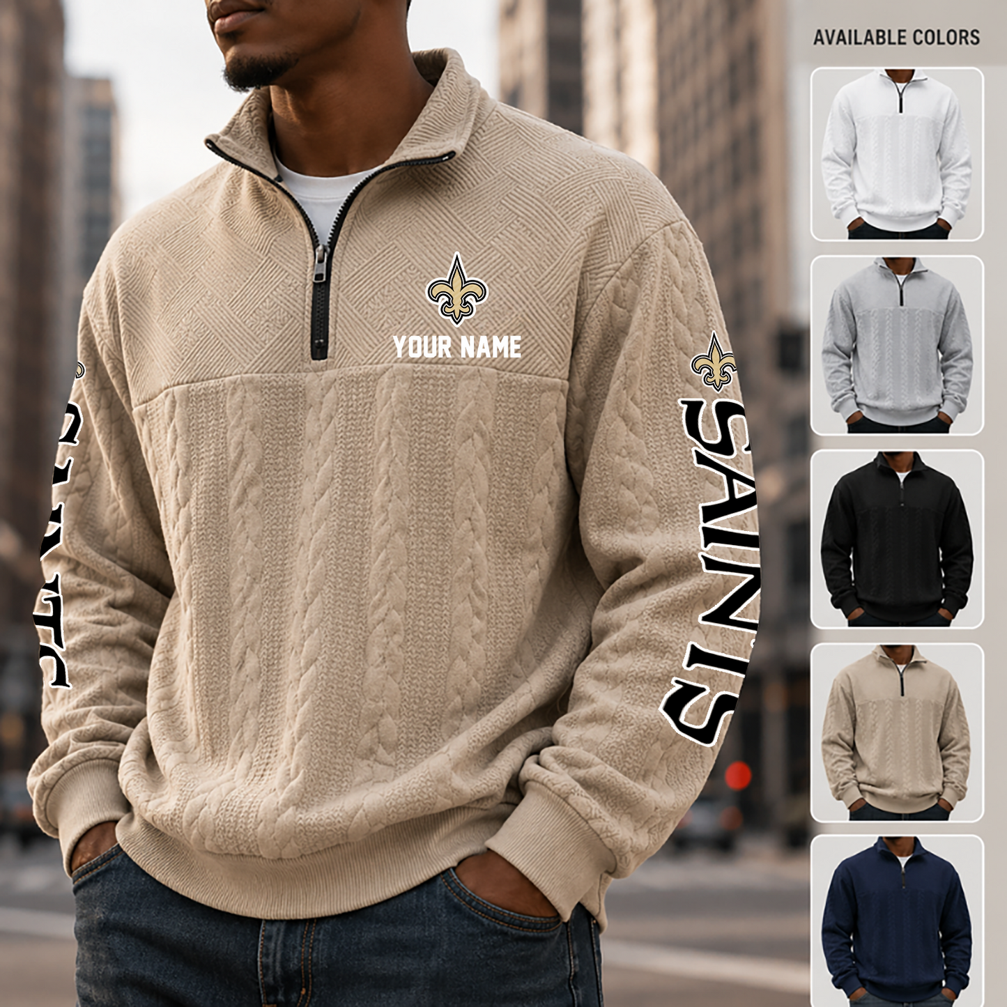 [SPECIAL OFFER] NEW CUSTOMIZED NFL24 NOS NEW ORLEANS SAINTS MULTICOLOR QUARTER-ZIP SWEATSHIRT