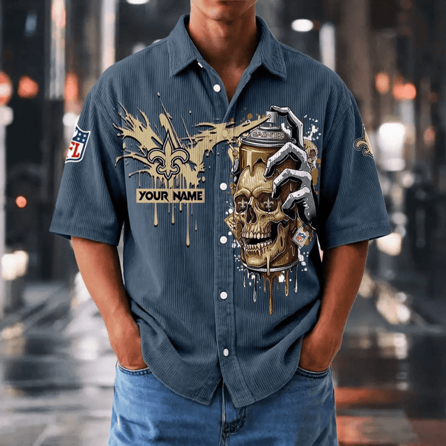 [SPECIAL OFFER] NEW CUSTOMIZED NFL24 NOS NEW ORLEANS SAINTS SEERSUCKER BUTTON SHIRT