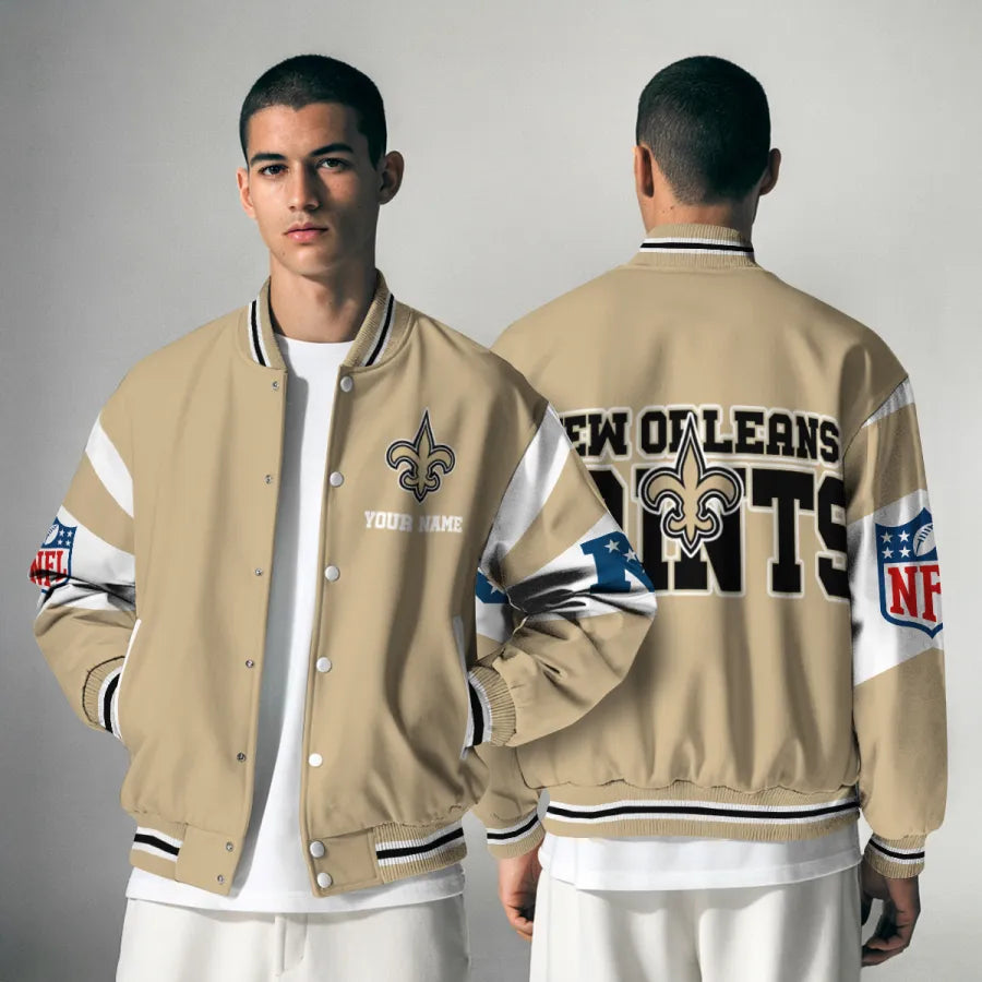 [SPECIAL OFFER] NEW CUSTOMIZED NFL24 NOS NEW ORLEANS SAINTS SATIN VARSITY & BASEBALL JACKET