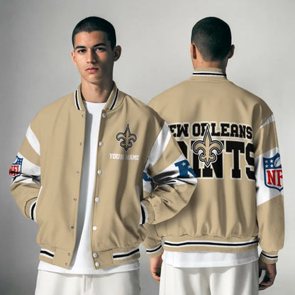 [SPECIAL OFFER] NEW CUSTOMIZED NFL24 NOS NEW ORLEANS SAINTS SATIN VARSITY & BASEBALL JACKET