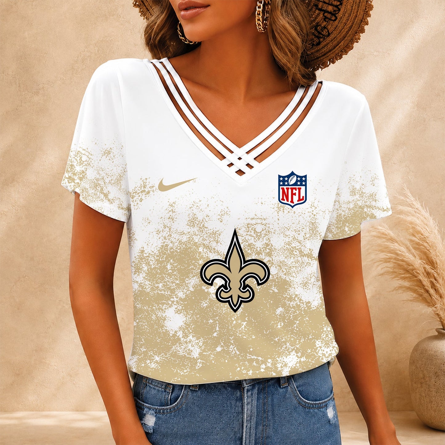 [SPECIAL OFFER] NEW CUSTOMIZED NFL24 NOS NEW ORLEANS SAINTS V-NECK SHIRT