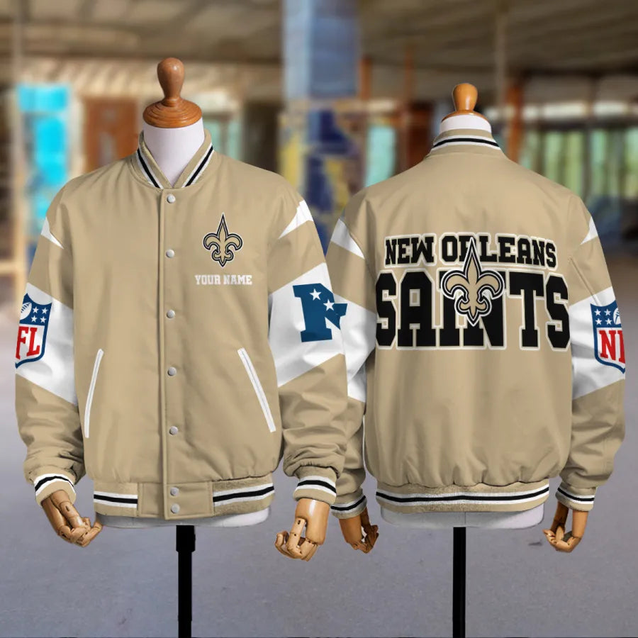 [SPECIAL OFFER] NEW CUSTOMIZED NFL24 NOS NEW ORLEANS SAINTS SATIN VARSITY & BASEBALL JACKET