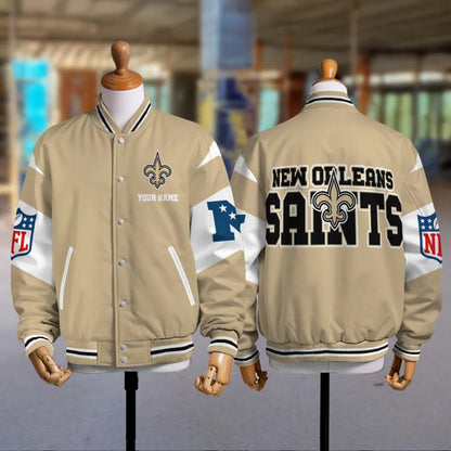 [SPECIAL OFFER] NEW CUSTOMIZED NFL24 NOS NEW ORLEANS SAINTS SATIN VARSITY & BASEBALL JACKET