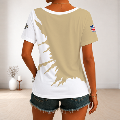 [SPECIAL OFFER] NEW CUSTOMIZED NFL24 NOS NEW ORLEANS SAINTS V-NECK FEMALE SHIRT