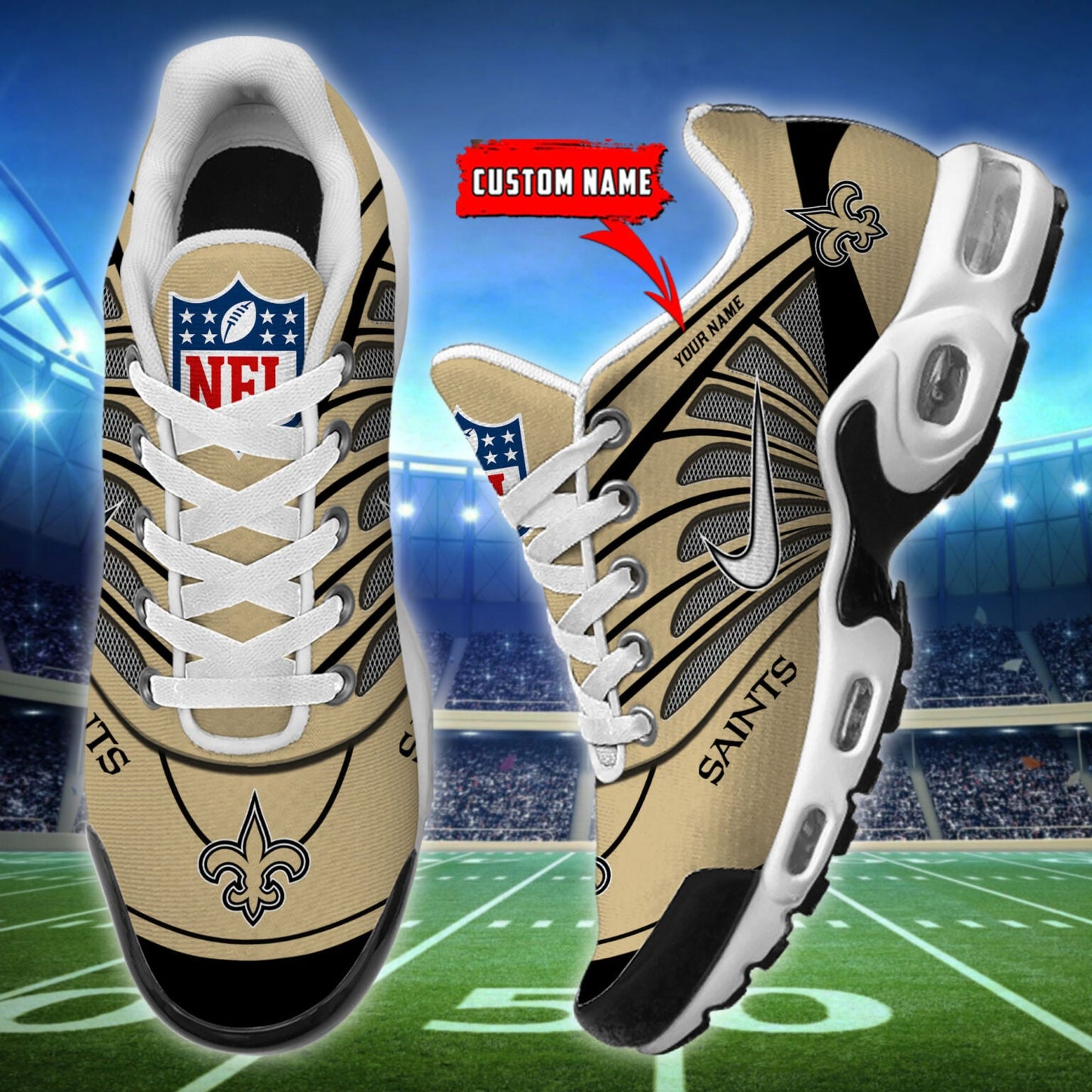 [SPECIAL OFFER] NEW CUSTOMIZED NFL24 NOS NEW ORLEANS SAINTS AIR MAX PLUS SNEAKERS