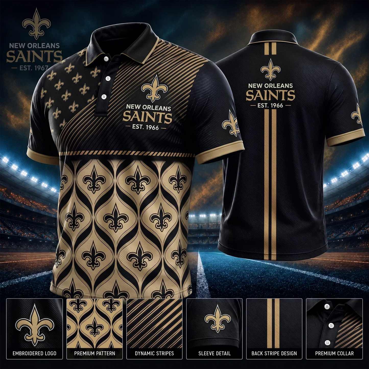 [SPECIAL OFFER] NEW CUSTOMIZED NFL24 NOS NEW ORLEANS SAINTS POLO SHIRT