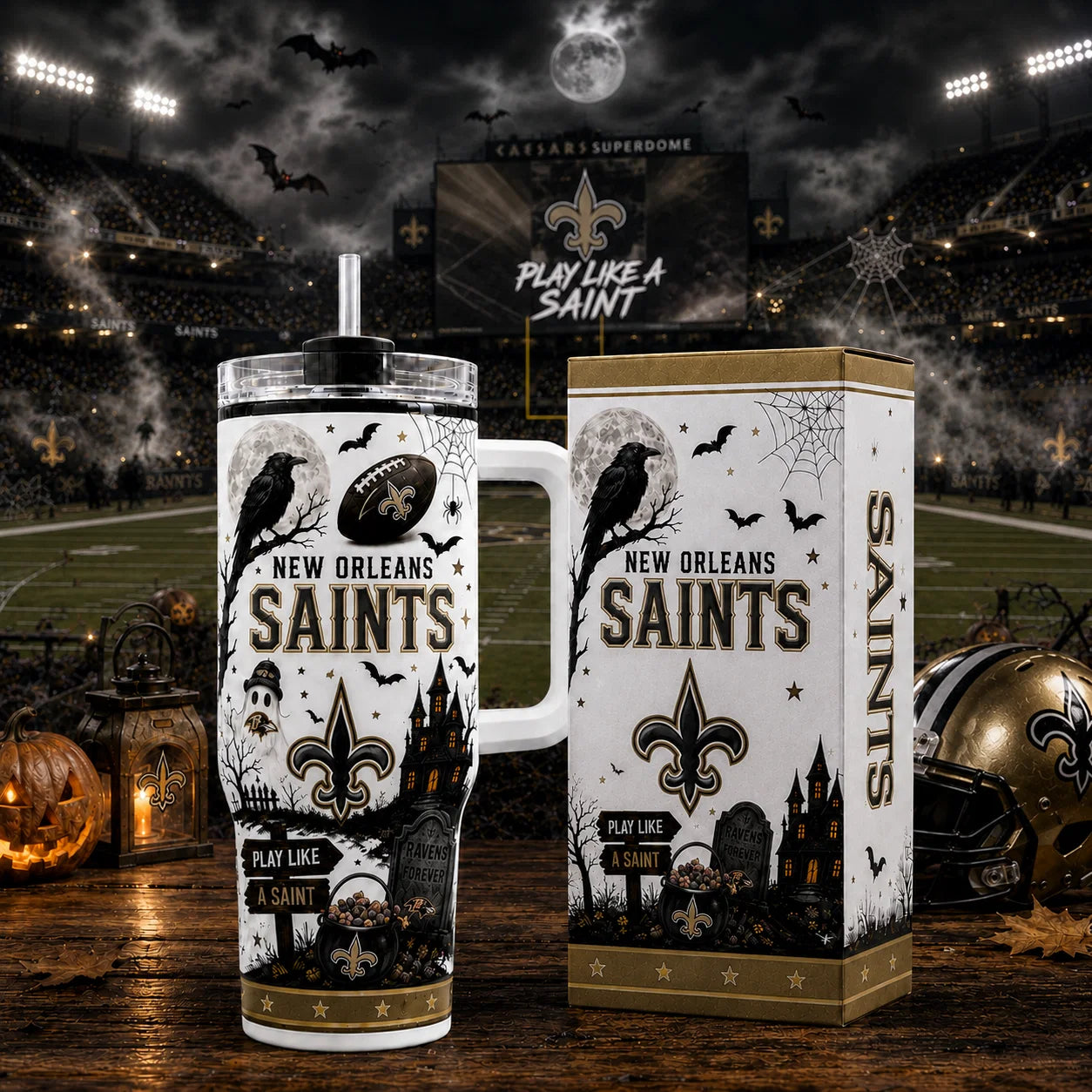 [SPECIAL OFFER] NEW CUSTOMIZED NFL24 NOS NEW ORLEANS SAINTS HALLOWEEN  40OZ TUMBLER