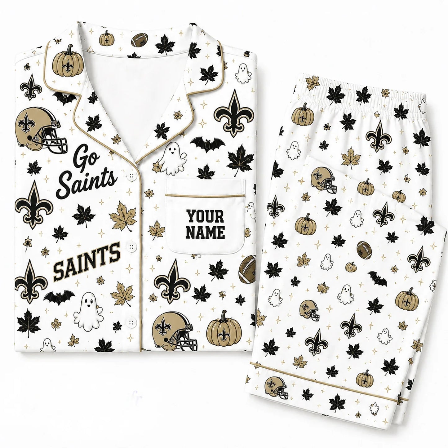 [SPECIAL OFFER] NEW CUSTOMIZED NFL24 NOS NEW ORLEANS SAINTS HALLOWEEN LONG PAJAMAS SET