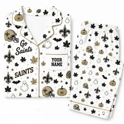 [SPECIAL OFFER] NEW CUSTOMIZED NFL24 NOS NEW ORLEANS SAINTS HALLOWEEN LONG PAJAMAS SET