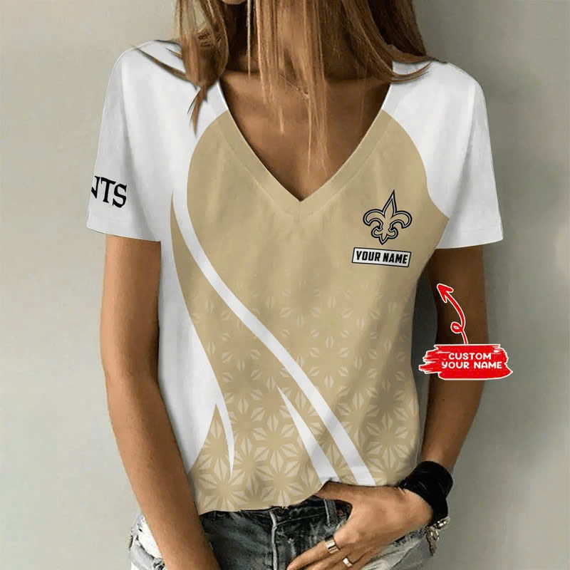 [SPECIAL OFFER] NEW CUSTOMIZED NFL24 NOS NEW ORLEANS SAINTS V-NECK FEMALE SHIRT