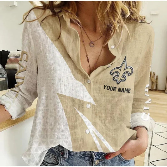 [SPECIAL OFFER] NEW CUSTOMIZED NFL24 NOS NEW ORLEANS SAINTS WOMEN CASUAL SHIRT