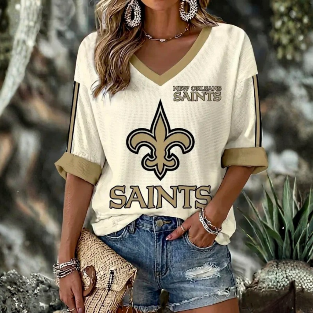 [SPECIAL OFFER] NEW CUSTOMIZED NFL24 NOS NEW ORLEANS SAINTS WOMEN'S HEART V-NECK LONG SLEEVE SHIRT