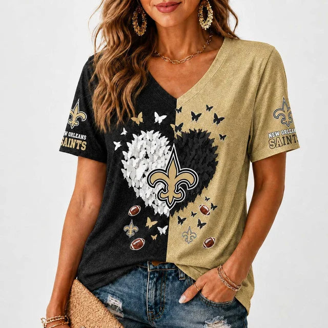 [SPECIAL OFFER] NEW CUSTOMIZED NFL24 NOS NEW ORLEANS SAINTS V-NECK FEMALE SHIRT