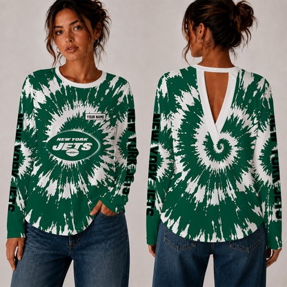 [SPECIAL OFFER] NEW CUSTOMIZED NFL25 NYJ NEW YORK JETS WOMEN'S BACK V-CUT LONG-SLEEVE SHIRT