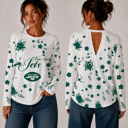 [SPECIAL OFFER] NEW CUSTOMIZED NFL25 NYJ NEW YORK JETS WOMEN'S BACK V-CUT LONG-SLEEVE SHIRT