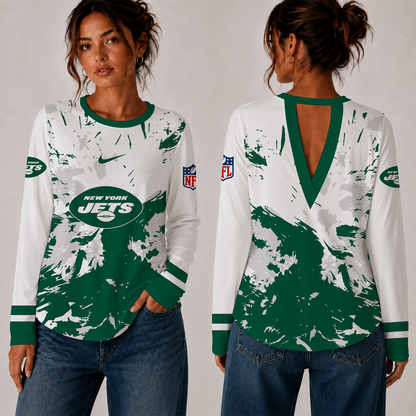 [SPECIAL OFFER] NEW CUSTOMIZED NFL25 NYJ NEW YORK JETS WOMEN'S BACK V-CUT LONG-SLEEVE SHIRT