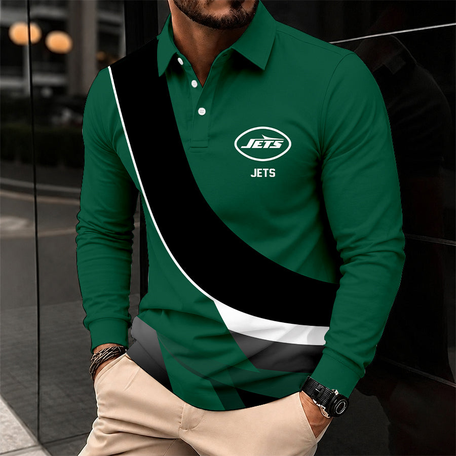 [SPECIAL OFFER] NEW CUSTOMIZED NFL25 NYJ NEW YORK JETS LONG SLEEVE POLO SHIRT