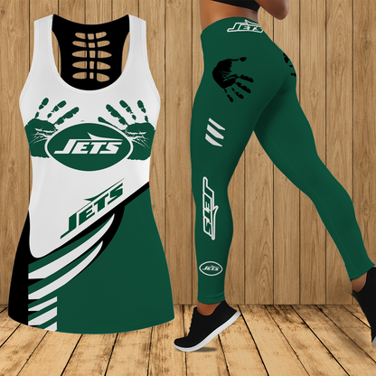 [SPECIAL OFFER] NEW CUSTOMIZED NFL25 NYJ NEW YORK JETS HOLLOW TANK TOP & LEGGINGS SET