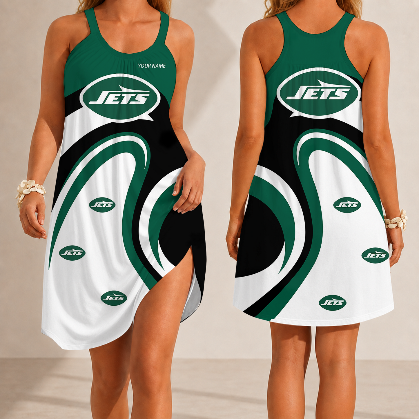 [SPECIAL OFFER] NEW CUSTOMIZED NFL25 NYJ NEW YORK JETS CAMISOLE DRESS