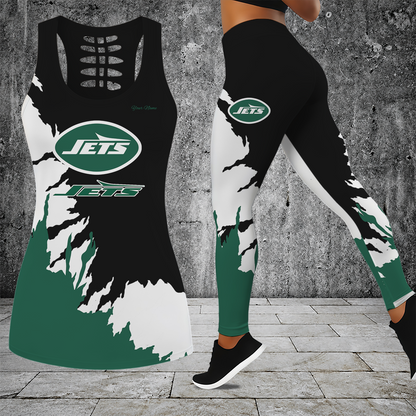 [SPECIAL OFFER] NEW CUSTOMIZED NFL25 NYJ NEW YORK JETS HOLLOW TANK TOP & LEGGINGS SET