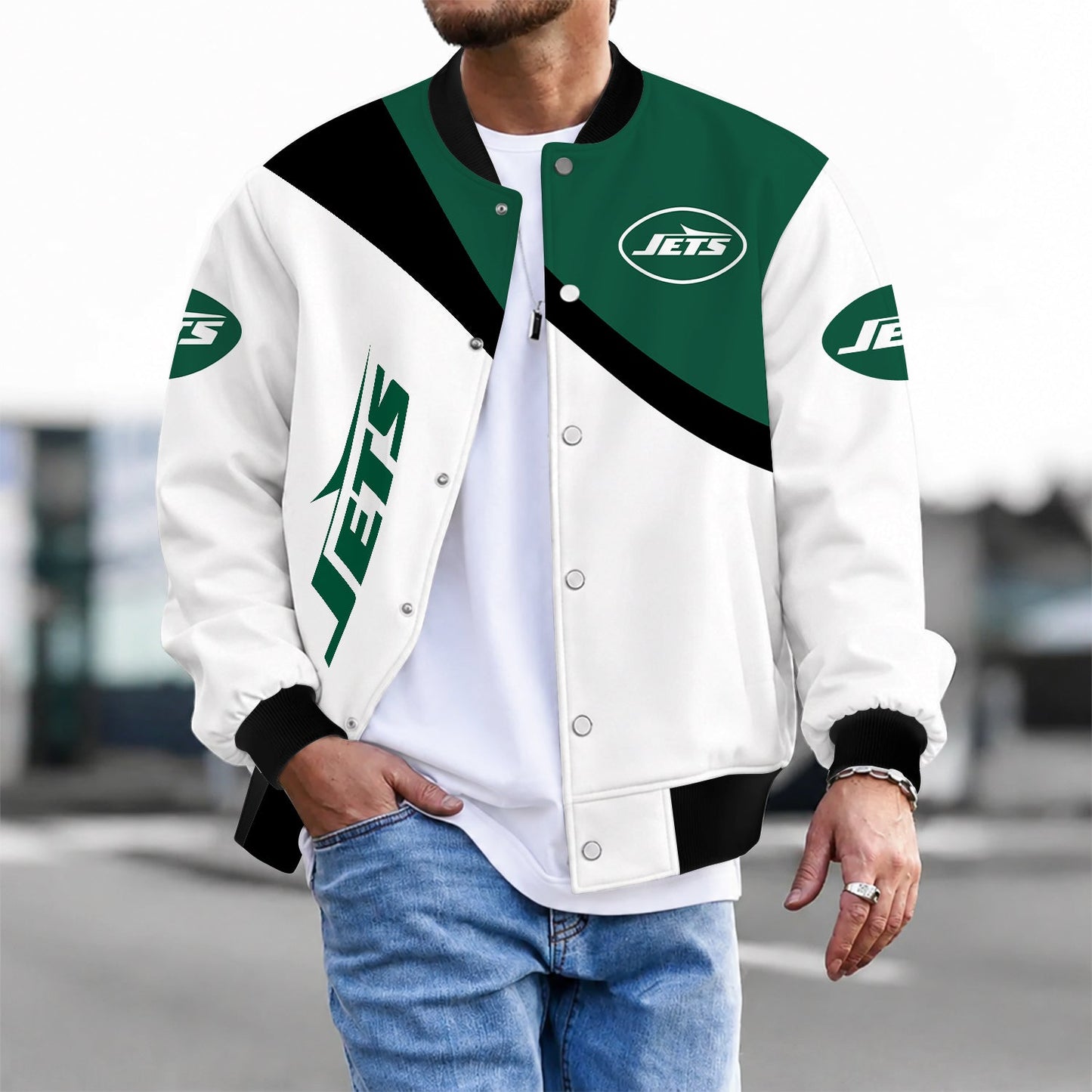 [SPECIAL OFFER] NEW CUSTOMIZED NFL25 NYJ NEW YORK JETS SATIN VARSITY & BASEBALL JACKET