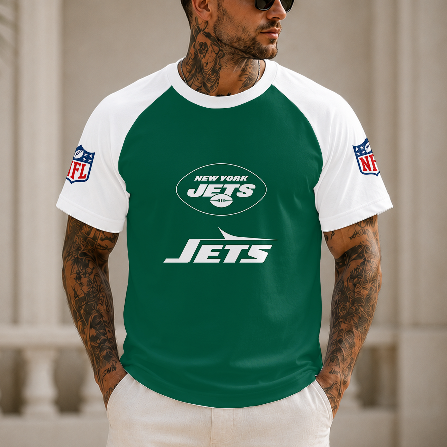 [SPECIAL OFFER] NEW CUSTOMIZED NFL25 NYJ NEW YORK JETS RAGLAN TEE