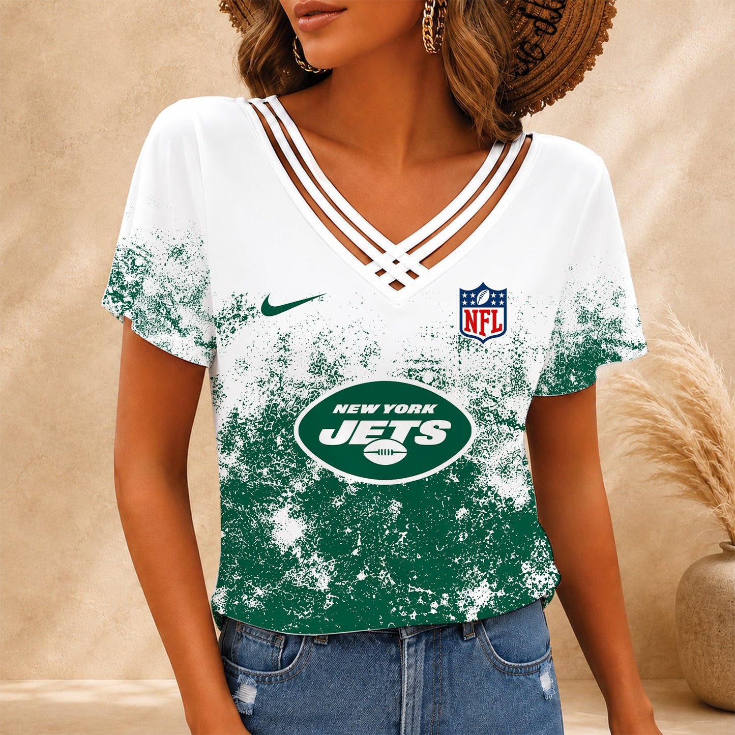[SPECIAL OFFER] NEW CUSTOMIZED NFL25 NYJ NEW YORK JETS V-NECK SHIRT