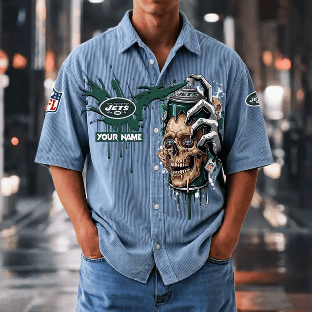 [SPECIAL OFFER] NEW CUSTOMIZED NFL25 NYJ NEW YORK JETS SEERSUCKER BUTTON SHIRT