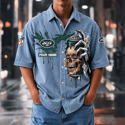 [SPECIAL OFFER] NEW CUSTOMIZED NFL25 NYJ NEW YORK JETS SEERSUCKER BUTTON SHIRT