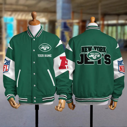 [SPECIAL OFFER] NEW CUSTOMIZED NFL25 NYJ NEW YORK JETS SATIN VARSITY & BASEBALL JACKET