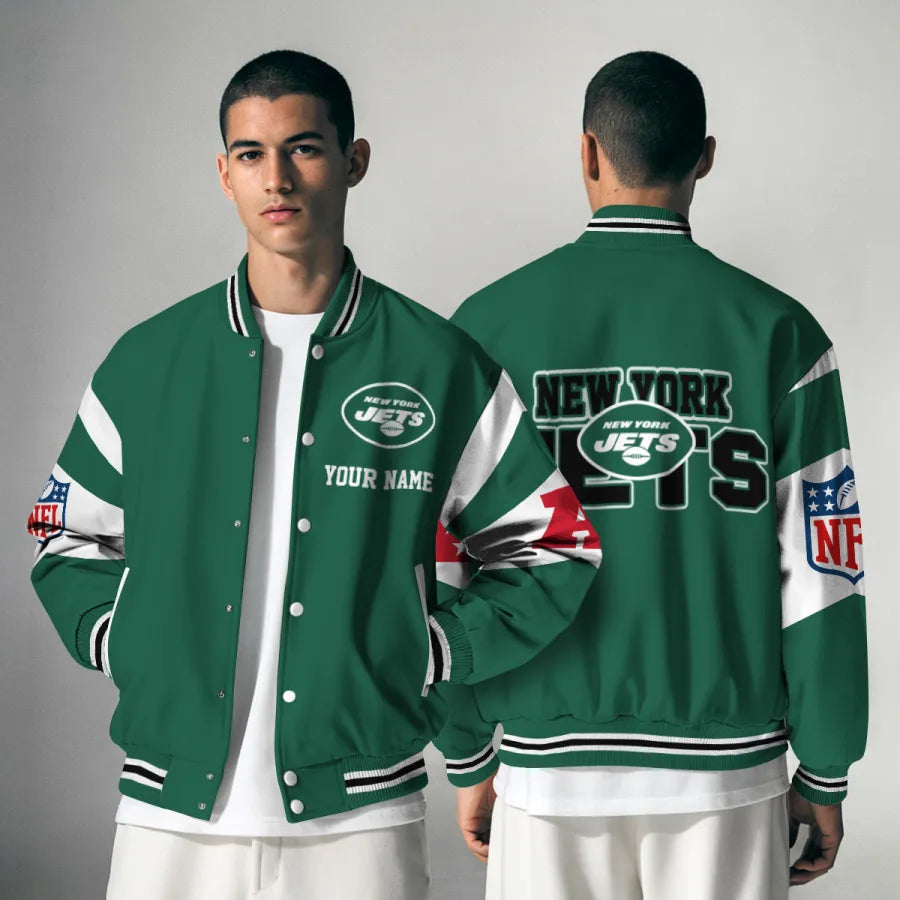 [SPECIAL OFFER] NEW CUSTOMIZED NFL25 NYJ NEW YORK JETS SATIN VARSITY & BASEBALL JACKET