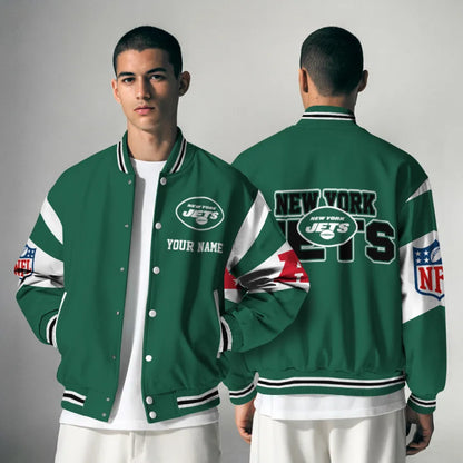 [SPECIAL OFFER] NEW CUSTOMIZED NFL25 NYJ NEW YORK JETS SATIN VARSITY & BASEBALL JACKET