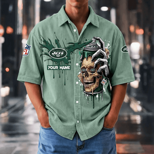 [SPECIAL OFFER] NEW CUSTOMIZED NFL25 NYJ NEW YORK JETS SEERSUCKER BUTTON SHIRT