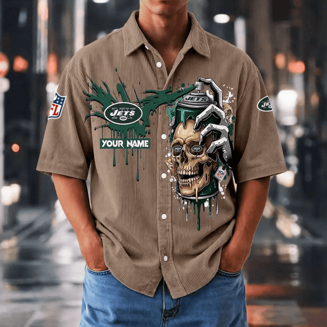[SPECIAL OFFER] NEW CUSTOMIZED NFL25 NYJ NEW YORK JETS SEERSUCKER BUTTON SHIRT