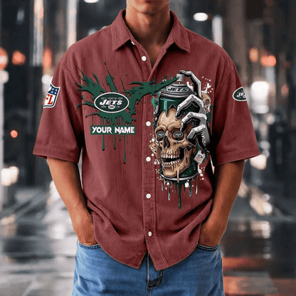 [SPECIAL OFFER] NEW CUSTOMIZED NFL25 NYJ NEW YORK JETS SEERSUCKER BUTTON SHIRT